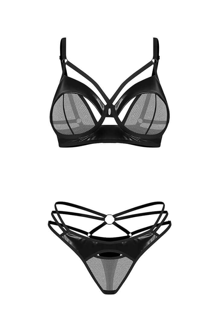 Sort lingeri med bøjle bh og grafiske stropper, sensuelt COAX look