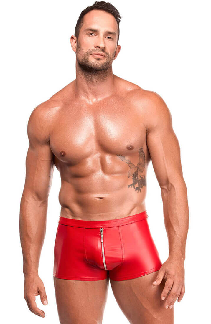 Røde wetlook boxershorts med lynlås - maskulin fetish stil COAX Copenhagen