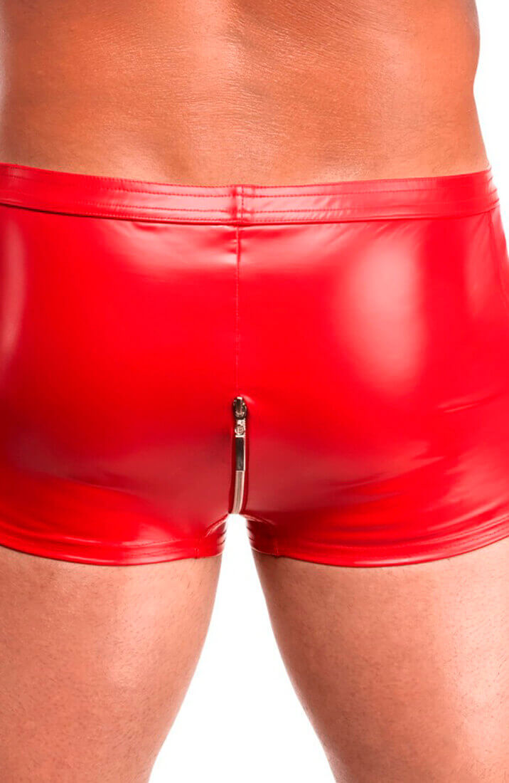 Røde fetish boxershorts med kropsnær pasform og lynlås detalje
