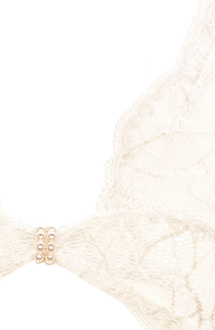 Erotisk elfenbenshvid bralette i italiensk blonde med hvide perler