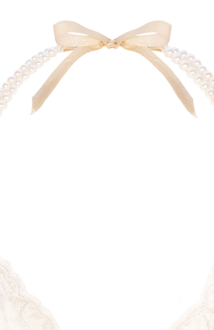 Elfenbenshvid blonde bralette med hvid Manacor perle halterneck