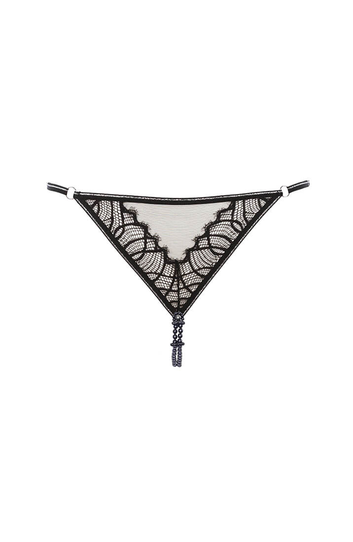 Luksuriøs sort G-string trusse med dobbelt perlesnor
