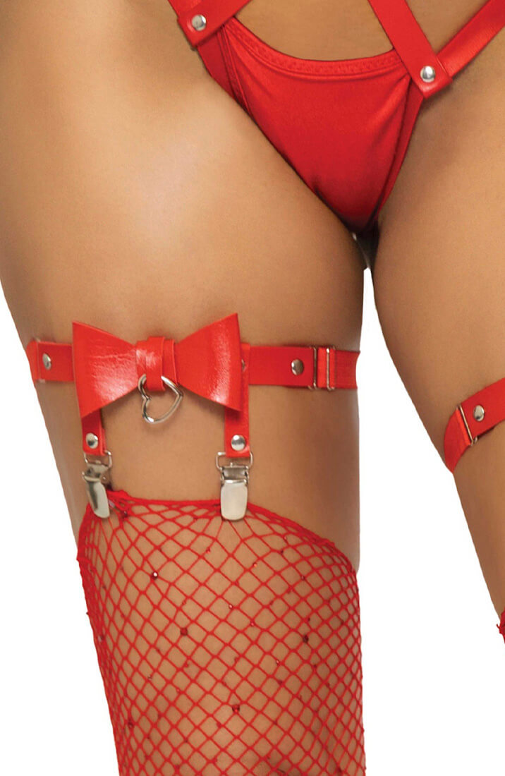 Røde faux læder thigh high strømpeholdere - COAX Copenhagen