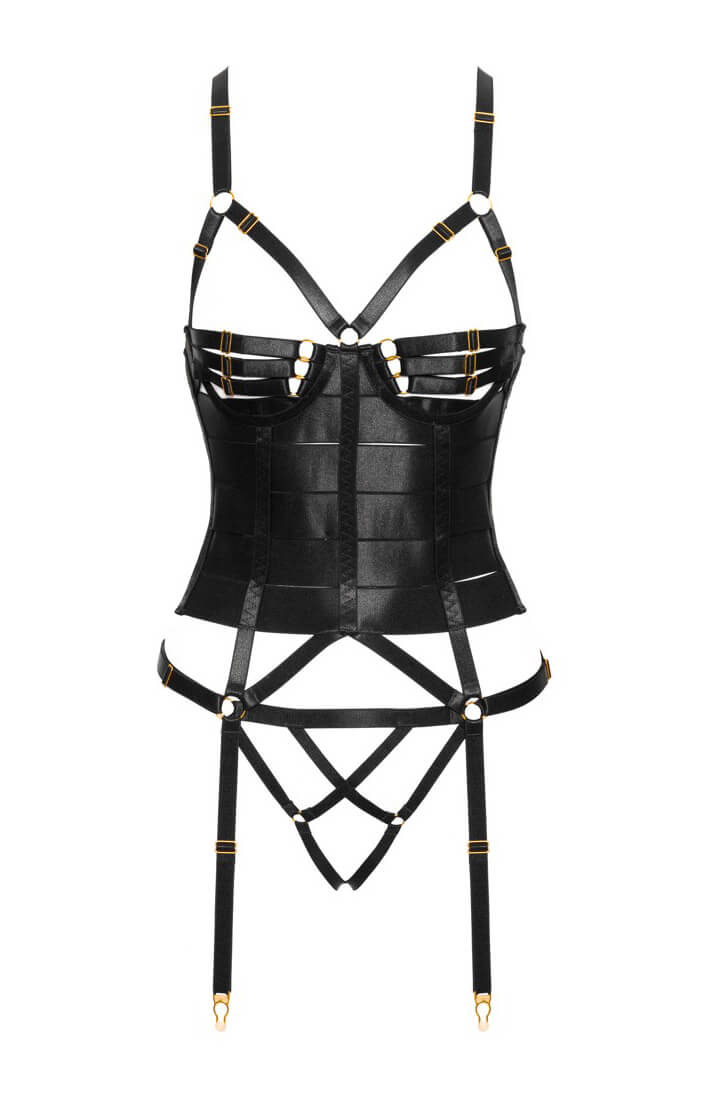 Sort harness inspireret lingeri med satinlook straps