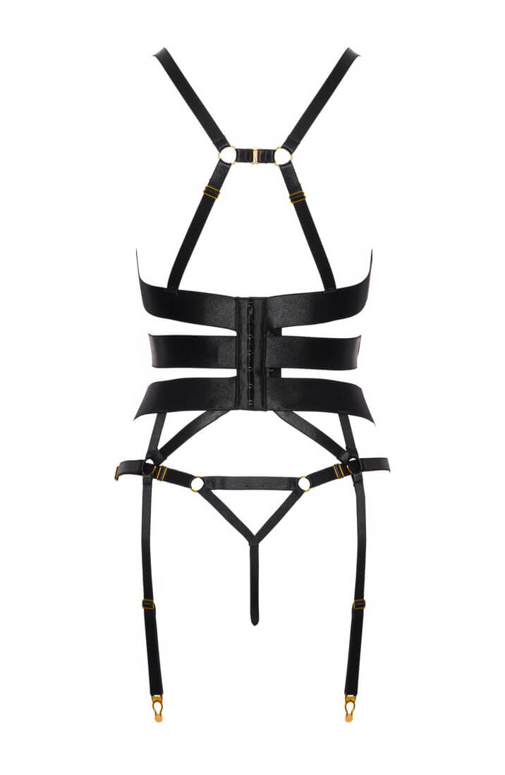 Sort strappy lingeri sæt med corsage silhuet