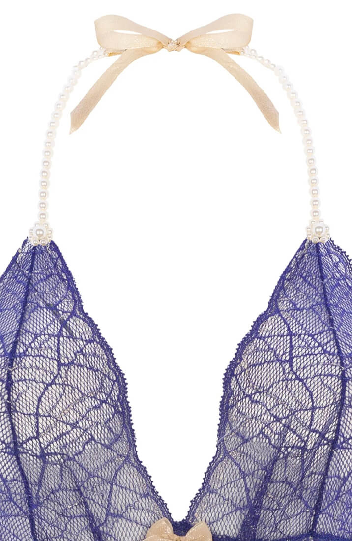 Blå bodysuit med dobbelt Manacor perlesnor - intimt og sensuelt design
