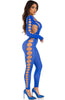 Sexet blåt bodystocking lingeri med cut-out design