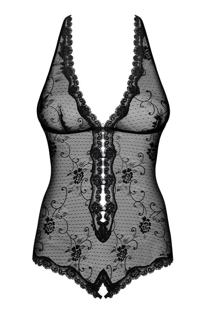Bundløs blonde bodysuit med perler – fladt layout for detaljeret visning