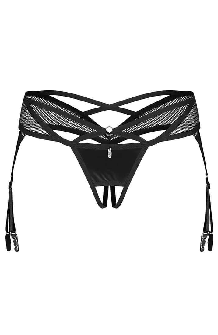 Bundløs trusse med strømpeholdere og ringdetalje, sensuelt lingeri design