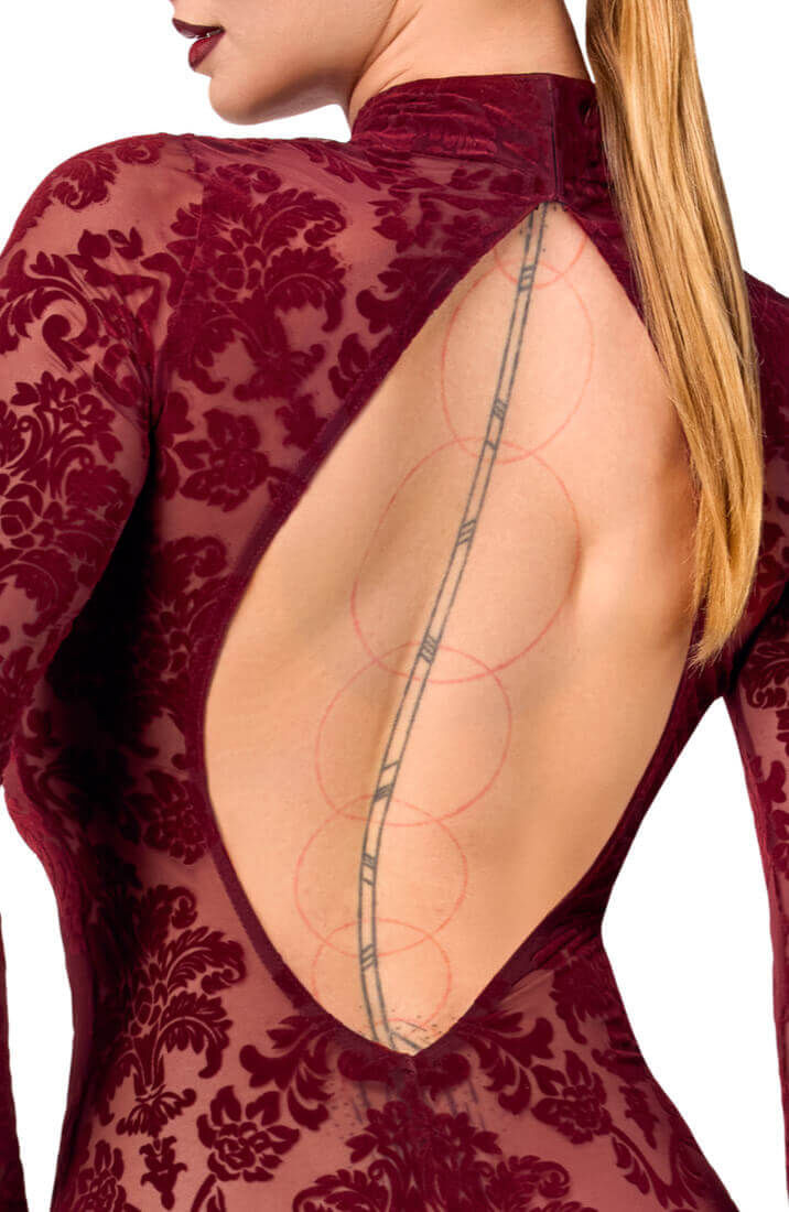 Bordeaux Nylon Midi Kjole med Flock Broderi - Velvet Temptation