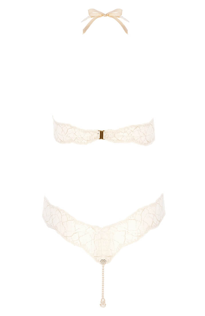 Elfenbenshvid lingeri bodysuit med dobbelt perle detalje - feminin og sensuel style