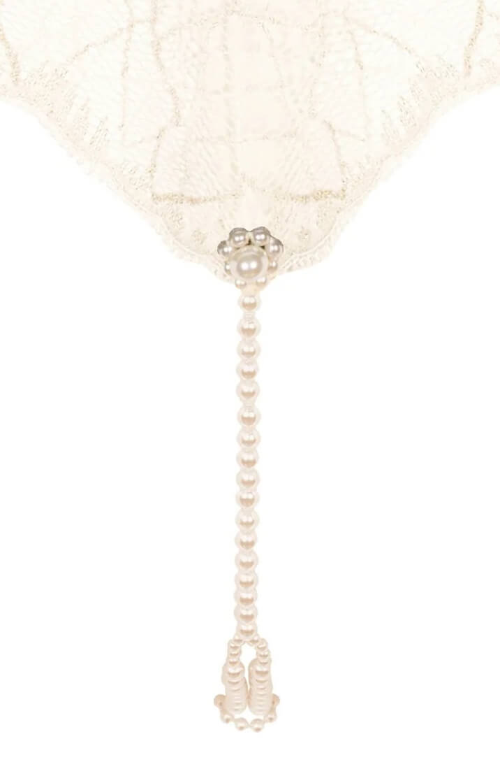 Elfenbenshvid blonde bodysuit med perlesnore og guldfarvet lurex nistring - luksus lingeri
