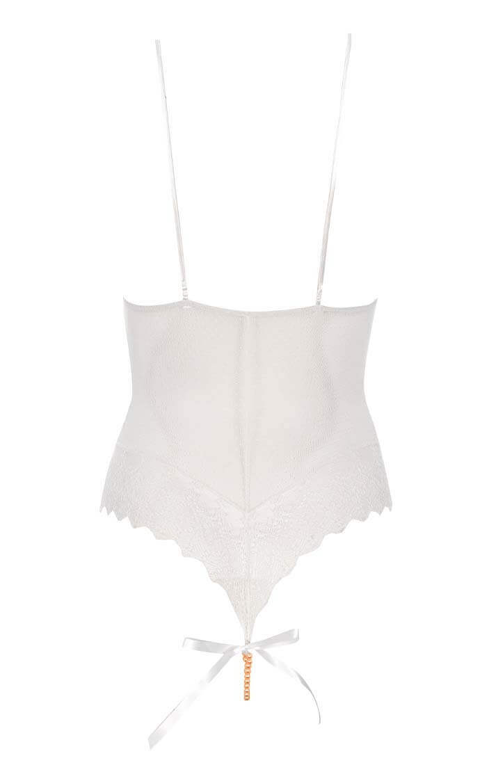 Sensuel elfenbenshvid bodysuit fra COAX Copenhagen med perlesnor for blid stimulering