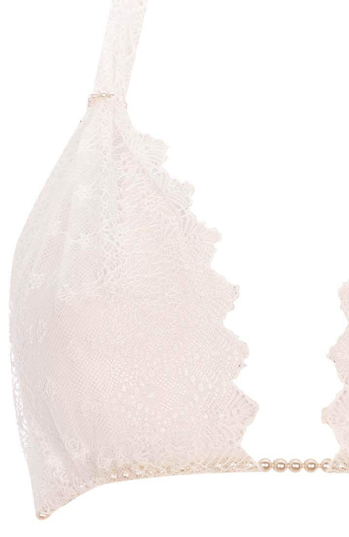 COAX Copenhagen elfenbenshvid bralette med satinbindebånd og hvide Manacor perler for et eksklusivt look
