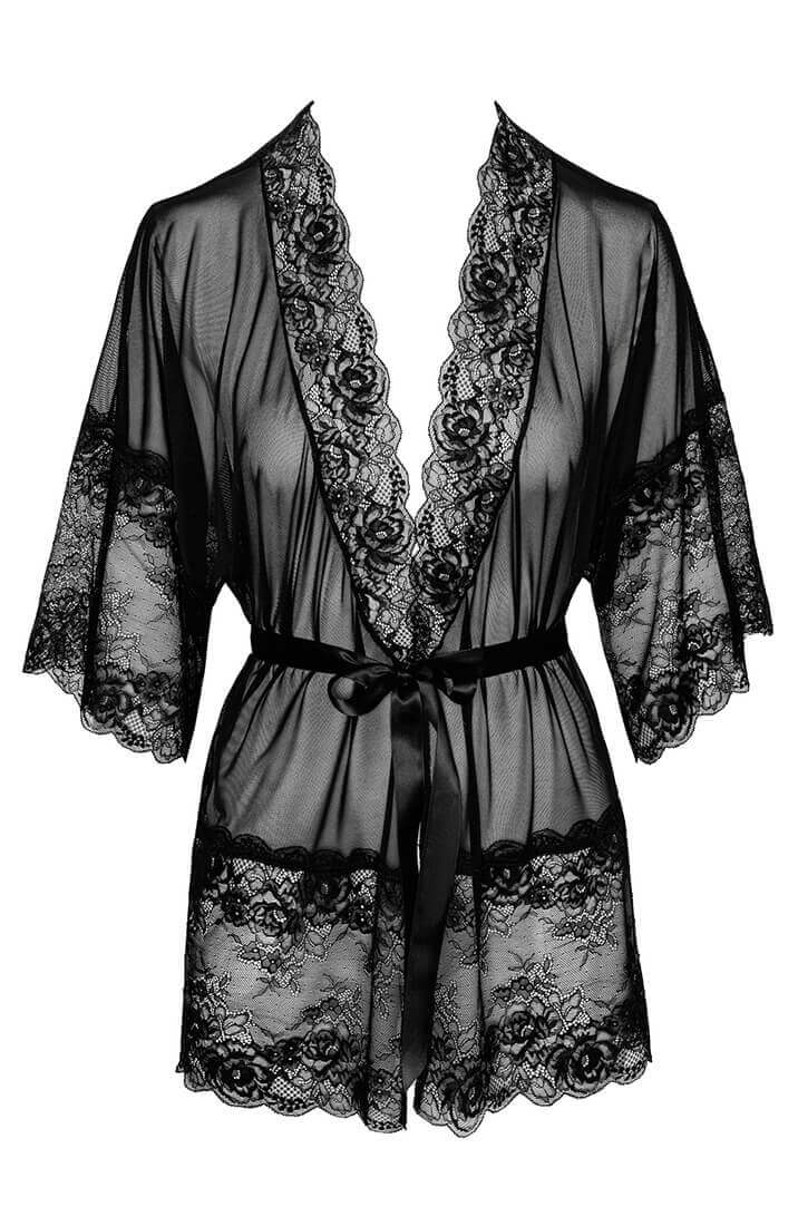 Fræk sort blonde & nylon kimono
