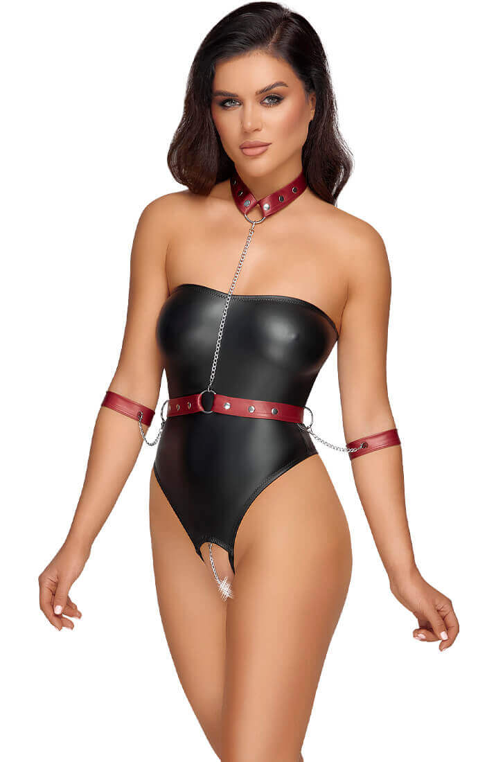 Sort bundløs bodysuit med restraints & kæde - Hooked on You - COAX Copenhagen