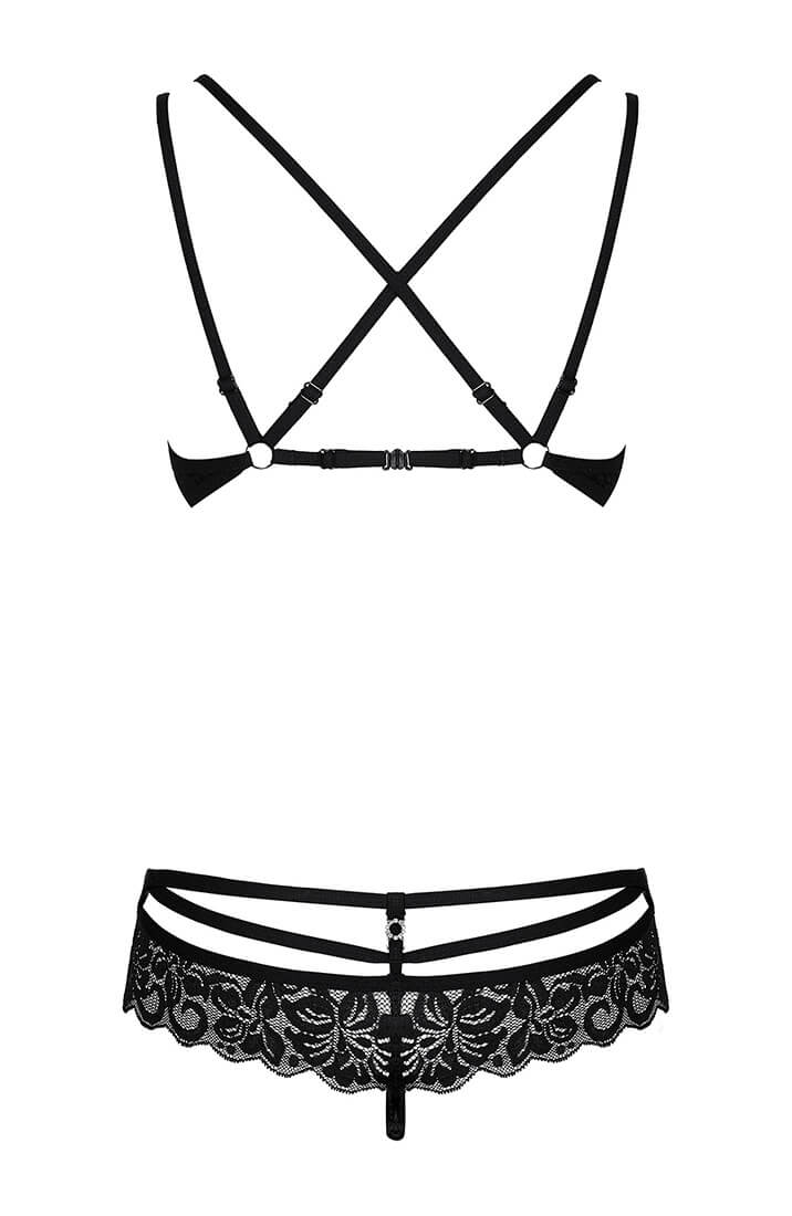 Frækt sort cage-strap blonde bh & trusse sæt