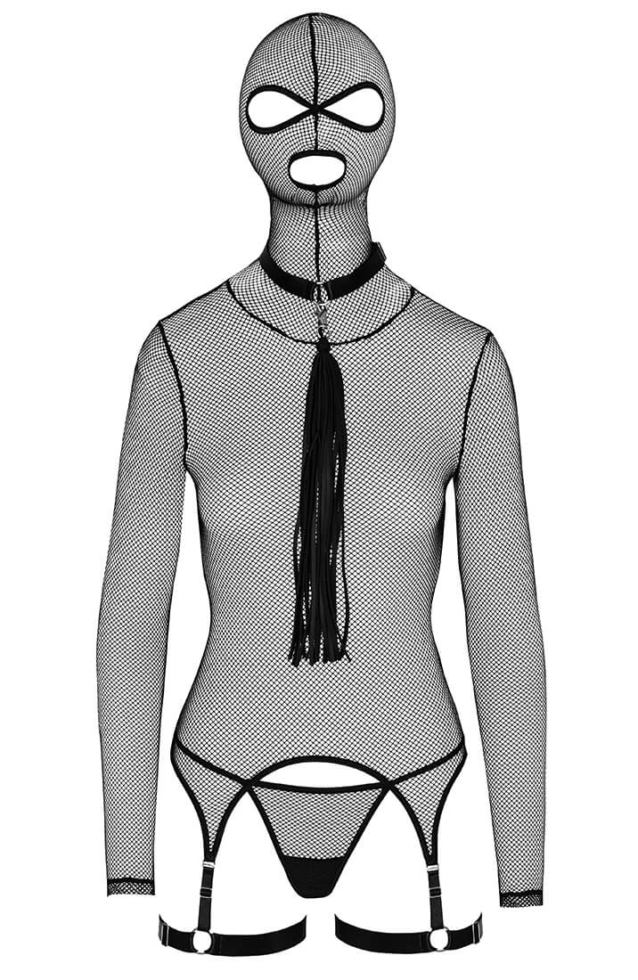 Hooded Net Bondage Sæt med Choker & Flogger - Captive Muse