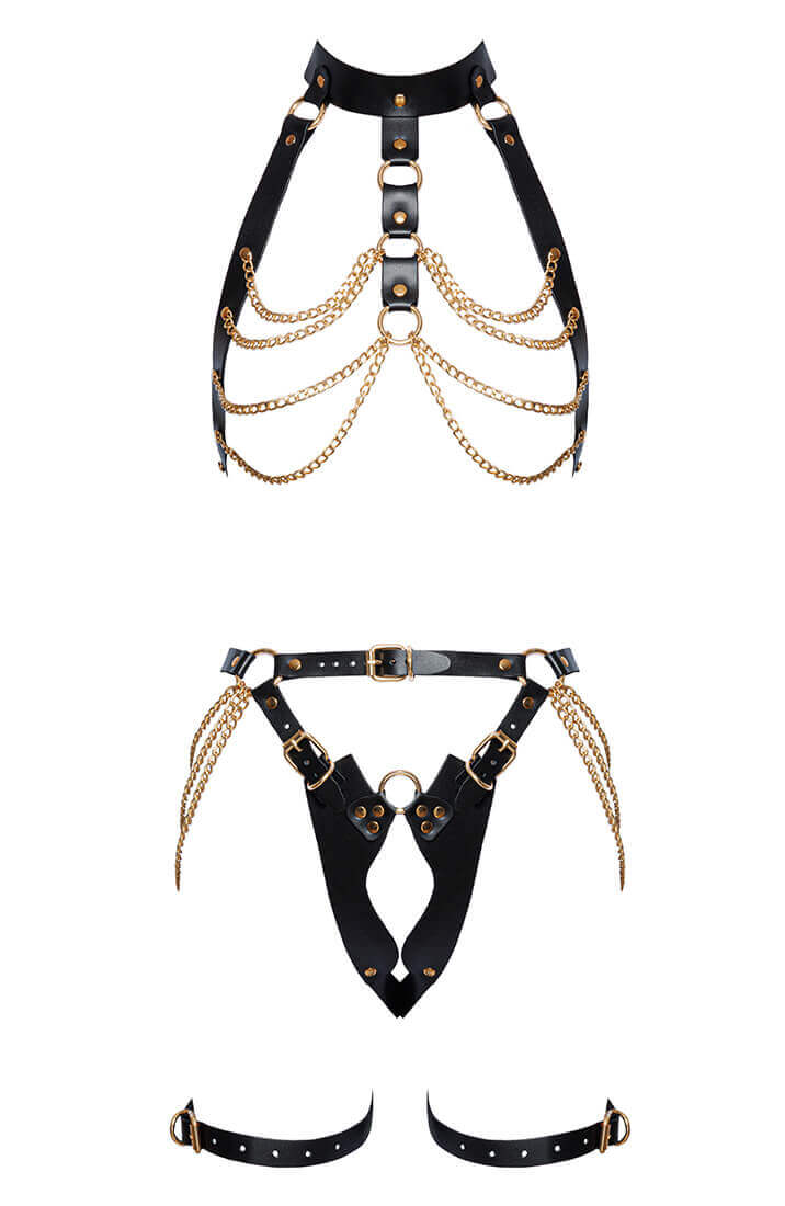 Læder X guld harness lingeri sæt - Raw Seduction - COAX Copenhagen
