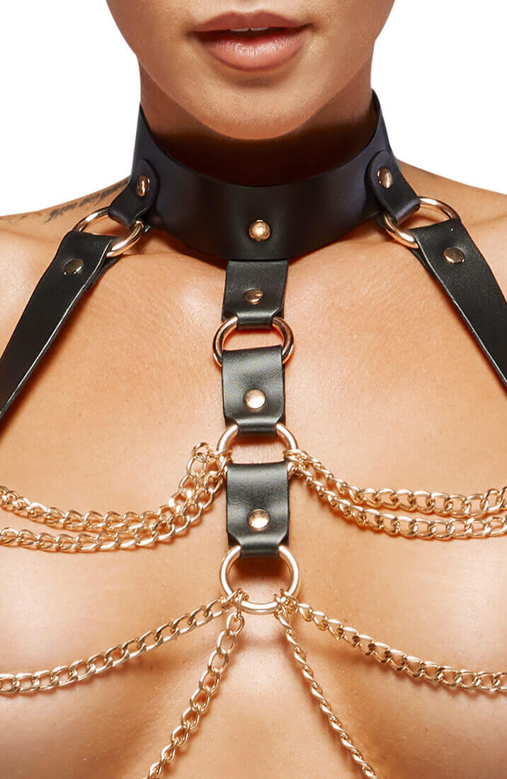 Læder X guld harness lingeri sæt - Raw Seduction - COAX Copenhagen