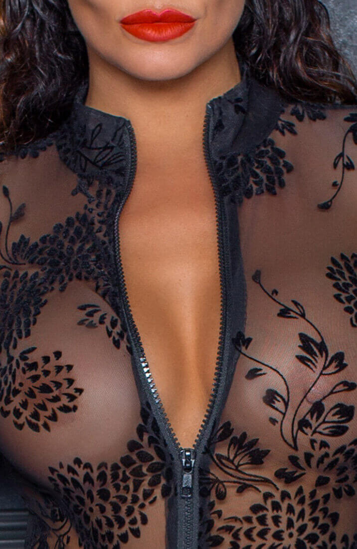 Nylon catsuit med flock broderi - Toxic - COAX Copenhagen