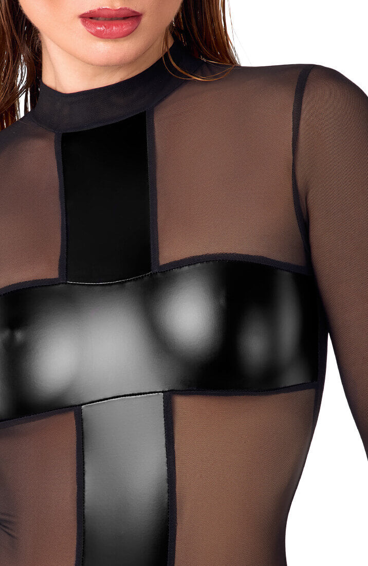 Sort lingeri med wetlook-detaljer og bundløst design - COAX Copenhagen fetishwear