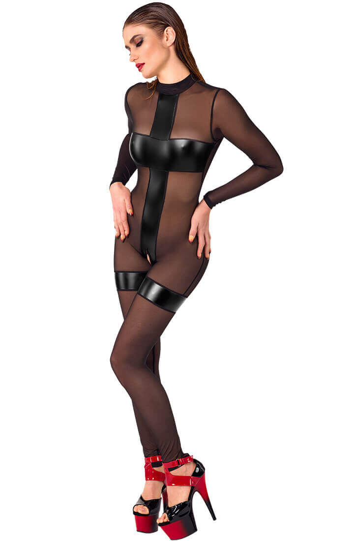 Erotisk nylon catsuit med bundløs detalje fra COAX Copenhagen
