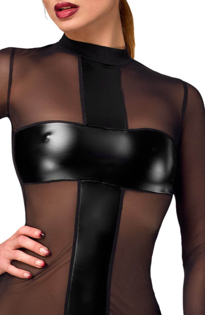 Tætsiddende wetlook mini kjole i nylon - eksklusivt fetishwear COAX Copenhagen