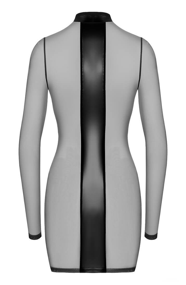 Kort fetish kjole med transparent nylon og wetlook paneler | The COAX Fetish
