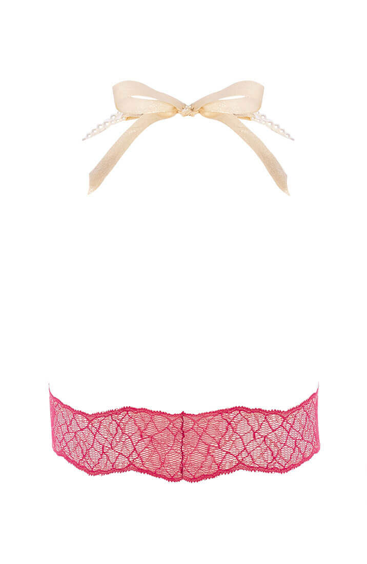 COAX Copenhagen rød blonde bralette med justerbart satinbånd og perle halterneck