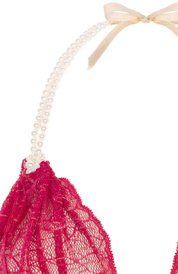 Eksklusiv rød bralette med perlesnor og italiensk blonde - Shop hos COAX Copenhagen