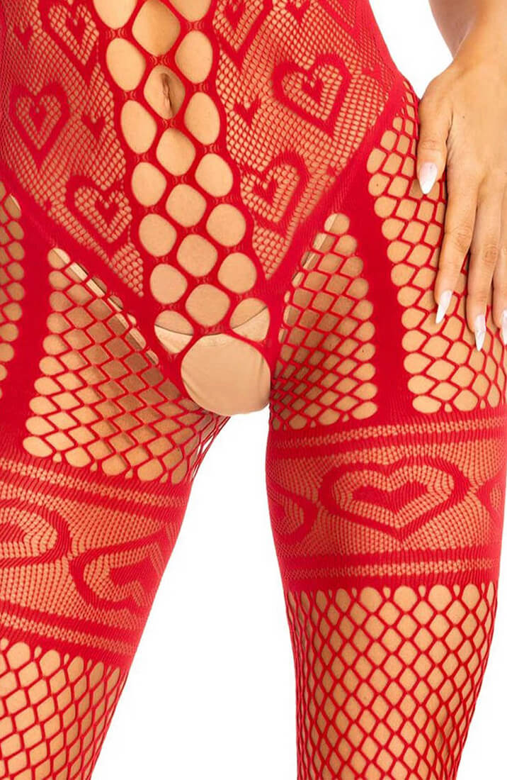 Rød bundløs bodystocking med hjerter - From Me To You - COAX Copenhagen
