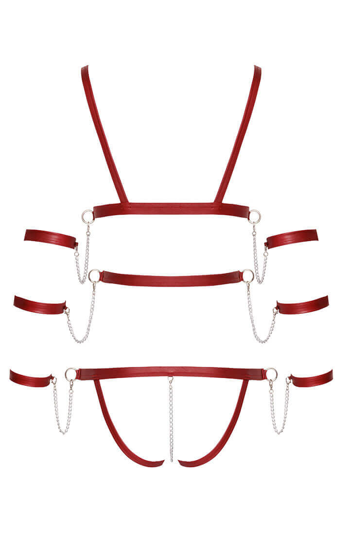 Wetlook one-piece i rød med metalringe og justerbare stropper