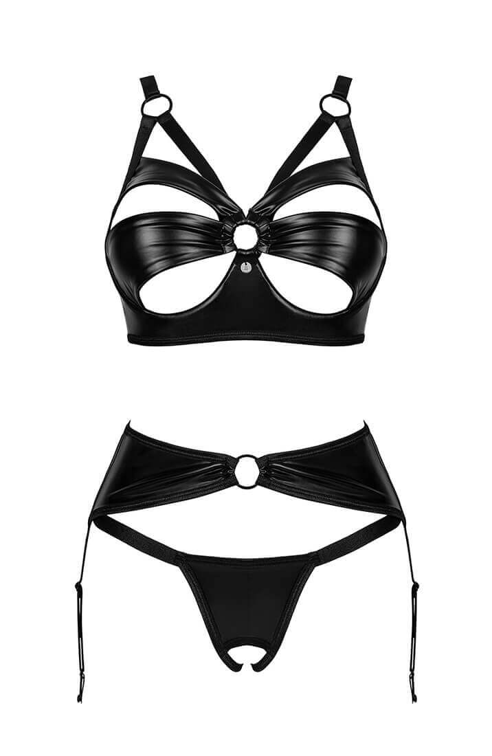 Sexet sort 3 delt cut-out lingeri sæt