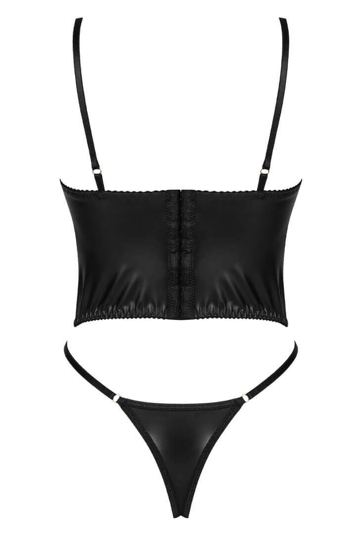 Sexet sort wetlook lingeri sæt med snøre