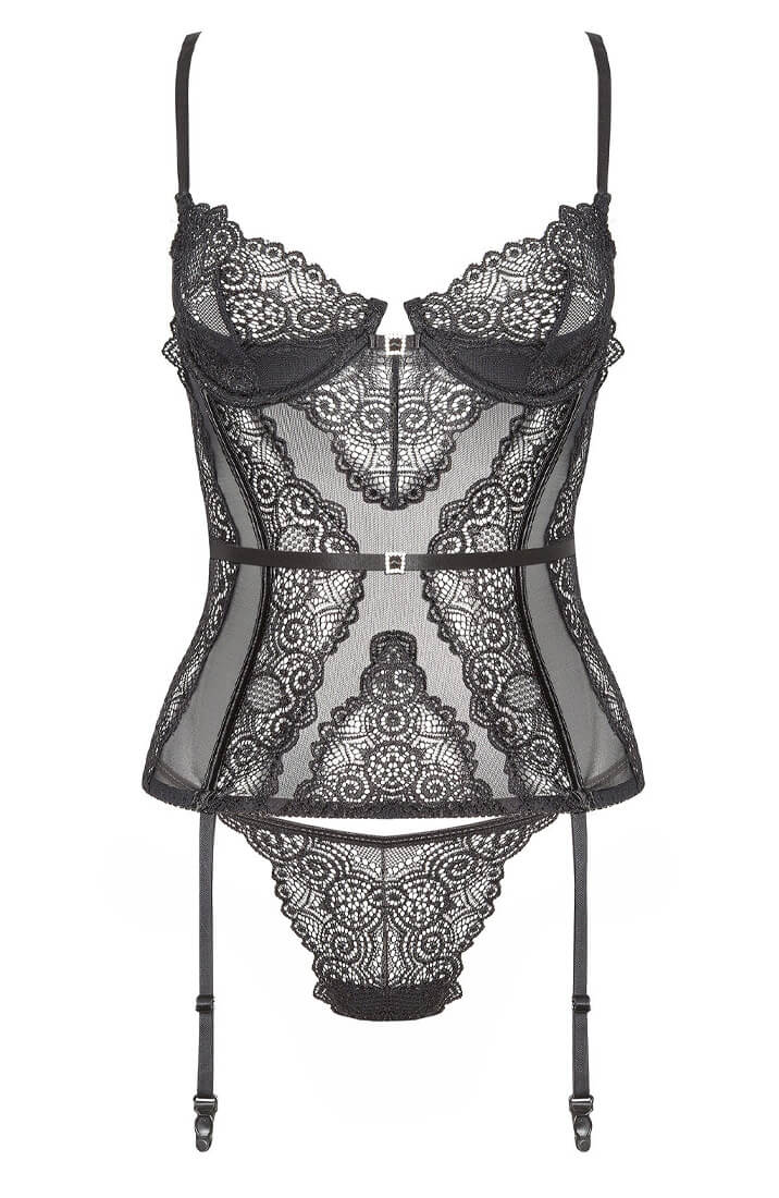 Sort blonde bustier med strømpeholdere