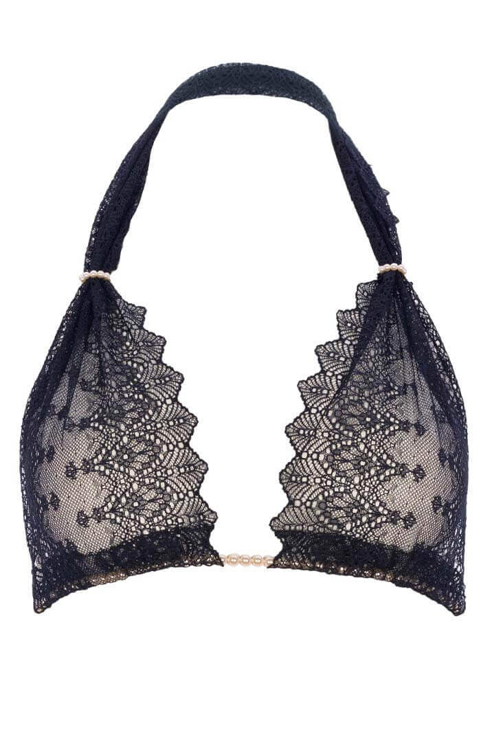 COAX Copenhagen sort bralette med justerbare blondeskåle og hvide Manacor perler