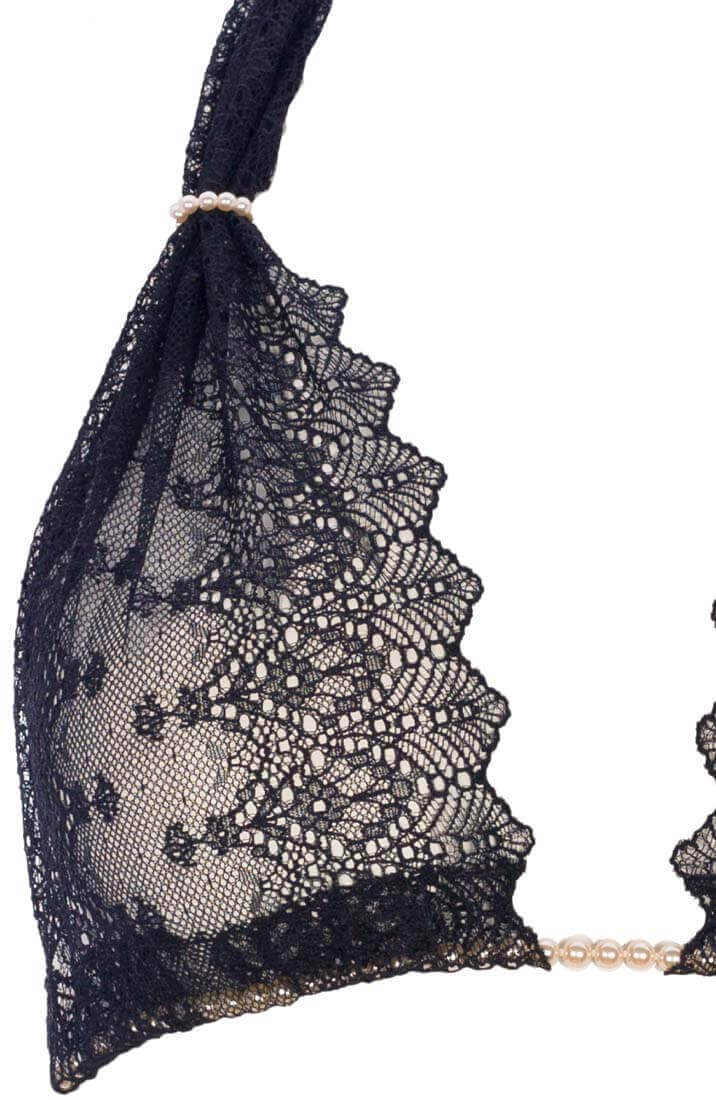 COAX Copenhagen sort bralette med hvide perler og elegant halterneck design