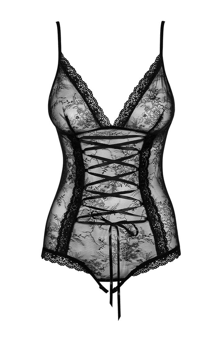 Sort bundløs blonde bodysuit med snøre - DIVA - COAX Copenhagen