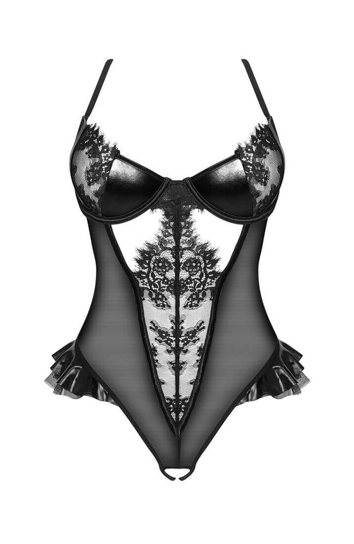 Sort bundløs wetlook X blonde bodysuit