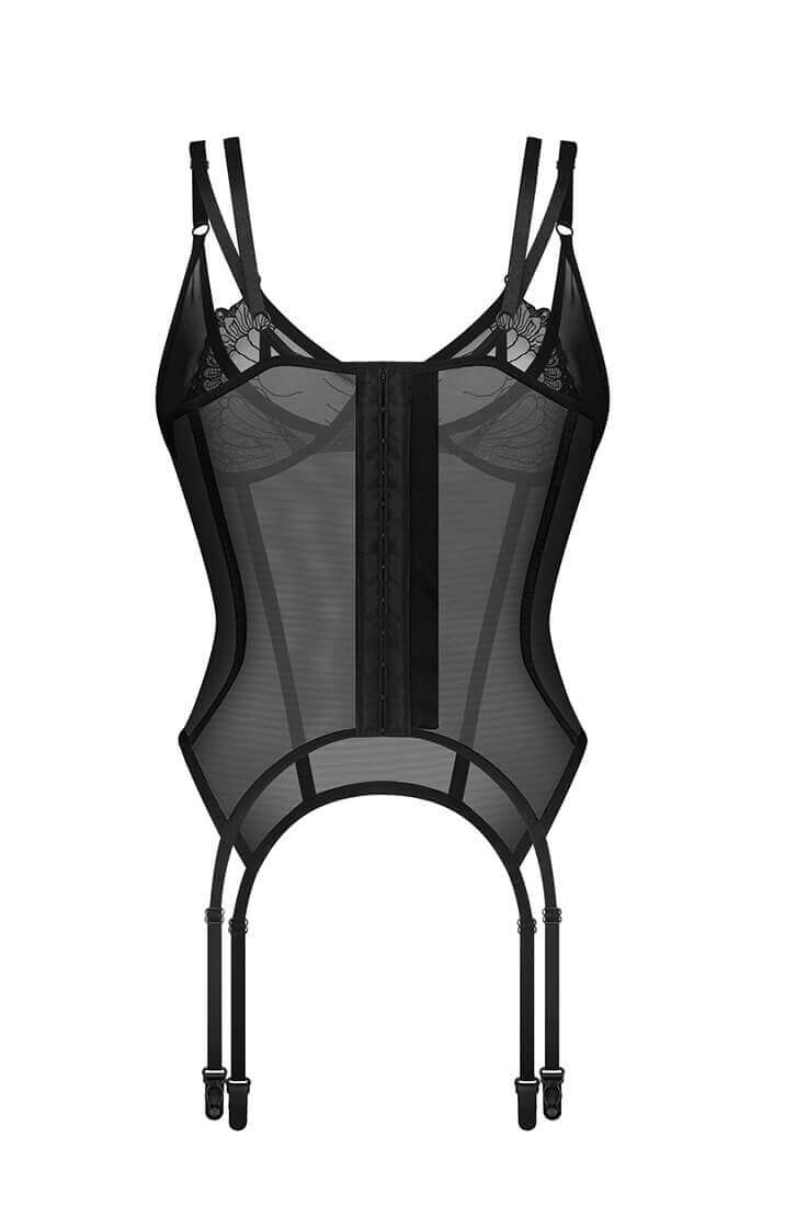 Bagfra visning af bustier med hægte-lukning og strømpeholdere | COAX Copenhagen