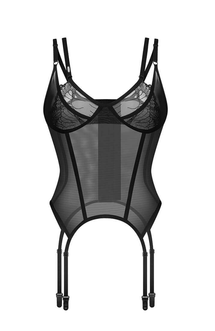 Sort bustier med strømpeholdere og vertikale stivere - forfra | COAX Copenhagen