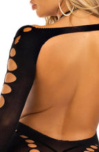 Indlæs billede til gallerivisning Sort langærmet bodystocking lingeri med cut-out design