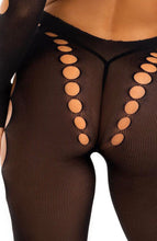 Indlæs billede til gallerivisning Sort langærmet bodystocking lingeri med cut-out design