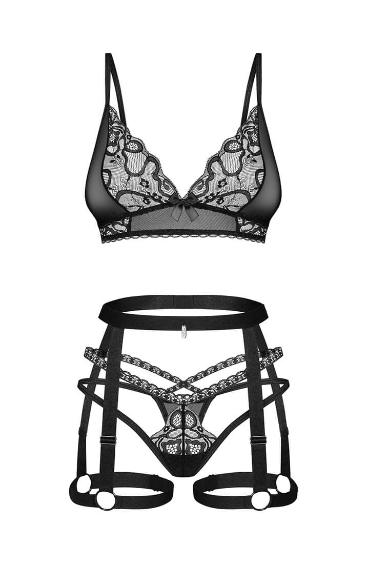 Sort lingeri sæt med harness hofteholder - Over Here - COAX Copenhagen