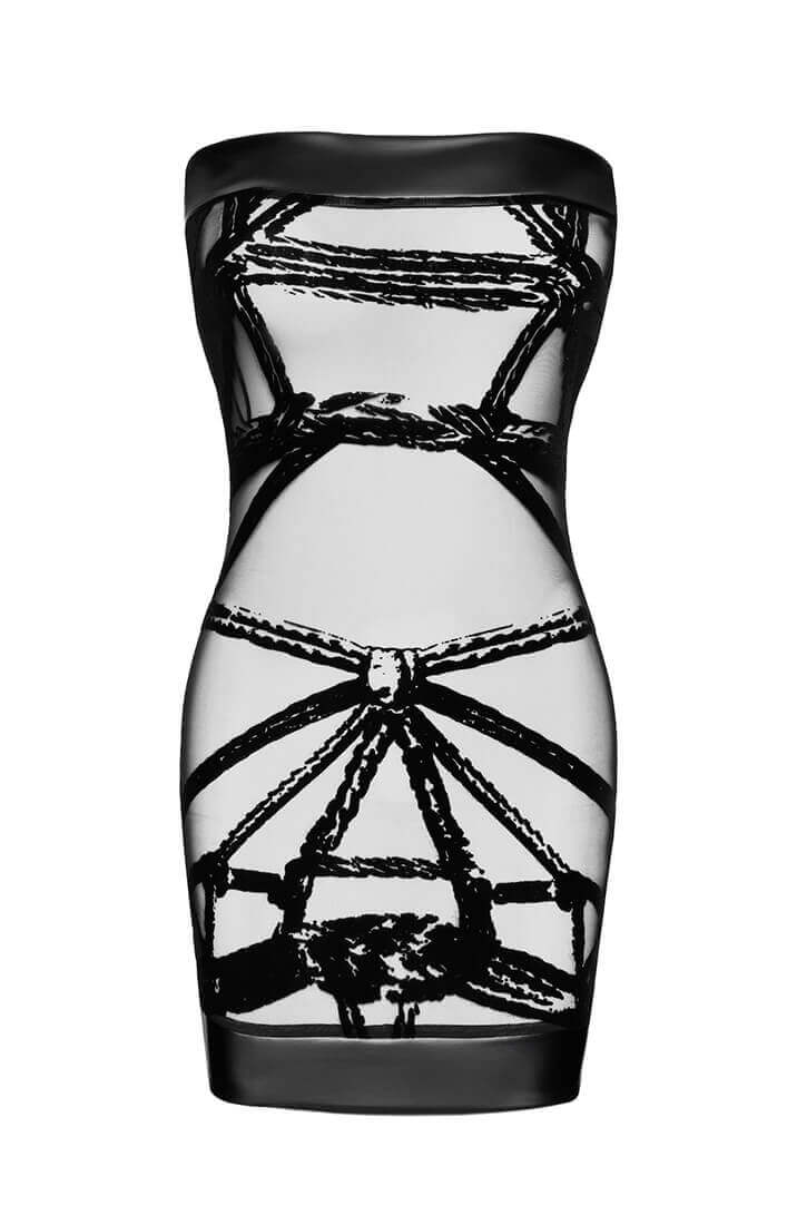 Shibari-inspireret nylonkjole med matte detaljer og sensuel pasform