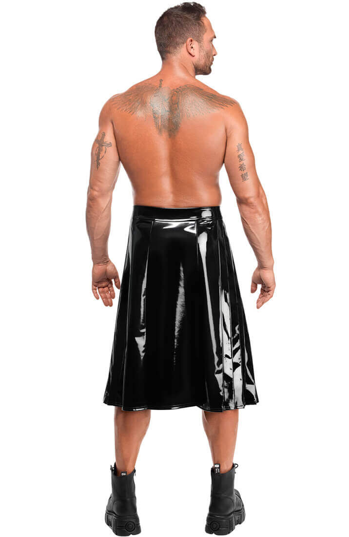 Herre fetish kilt i sort PVC med plisseret design
