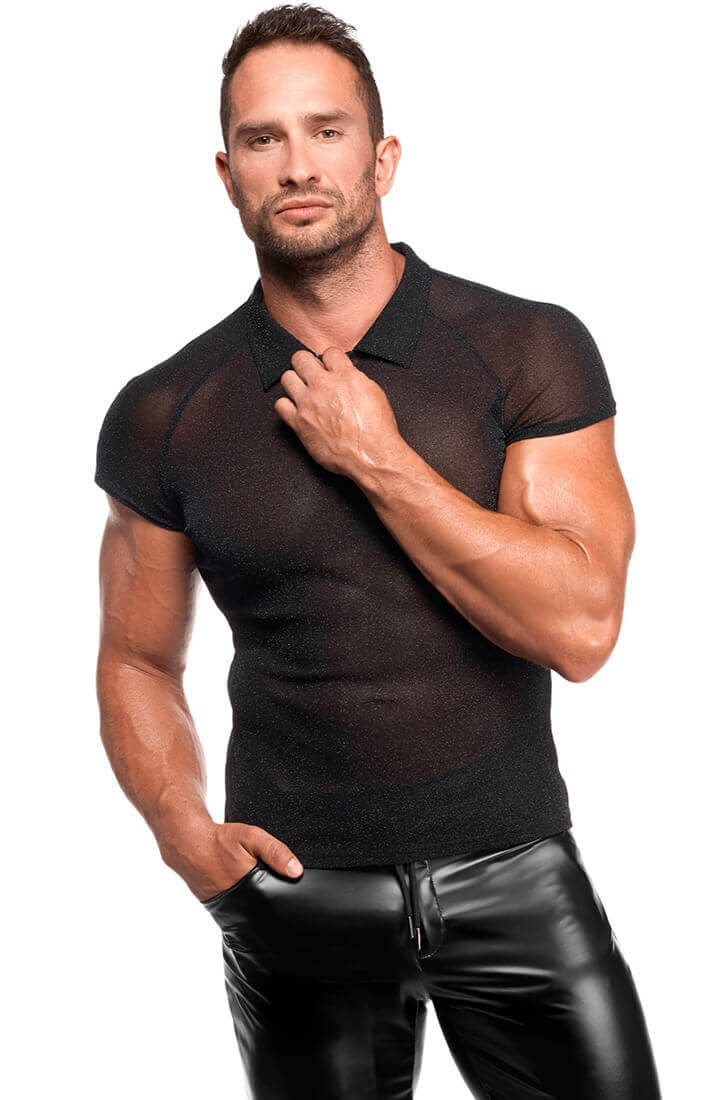 Sort transparent polo shirt med tætsiddende slim fit | COAX Copenhagen