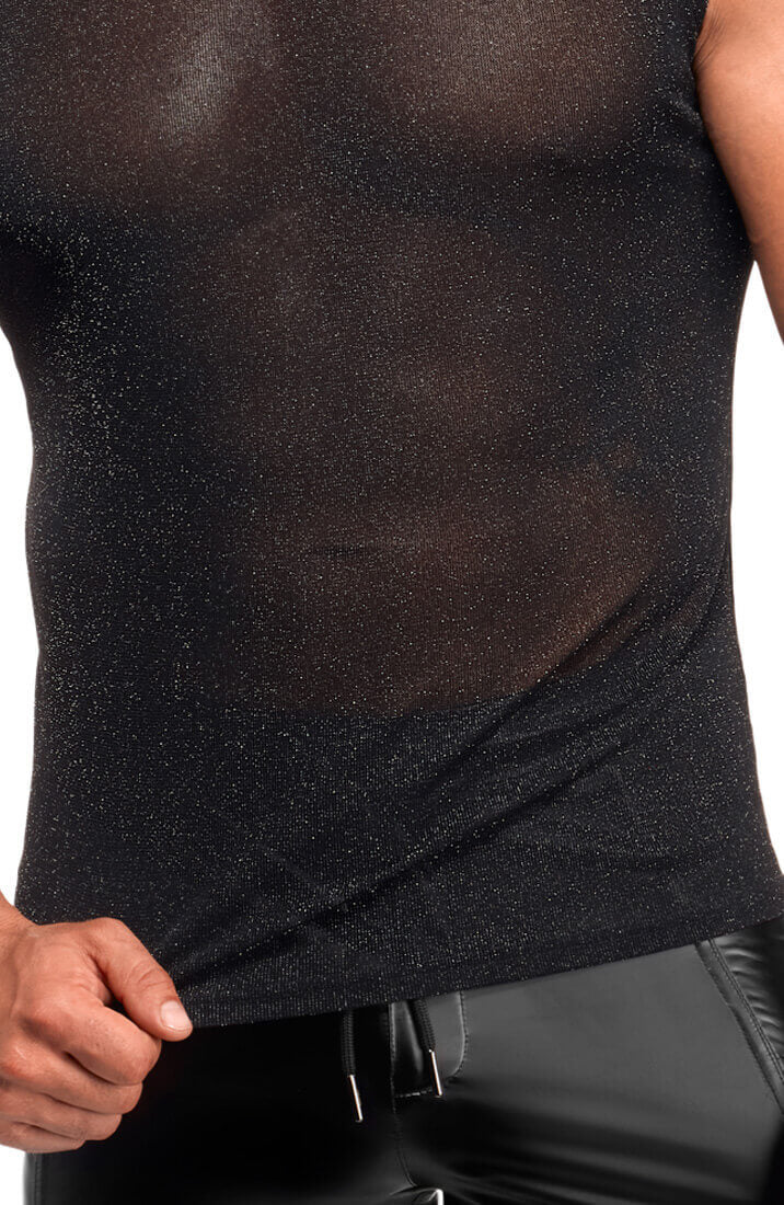 Sort transparent herre top stylet med wetlook bukser