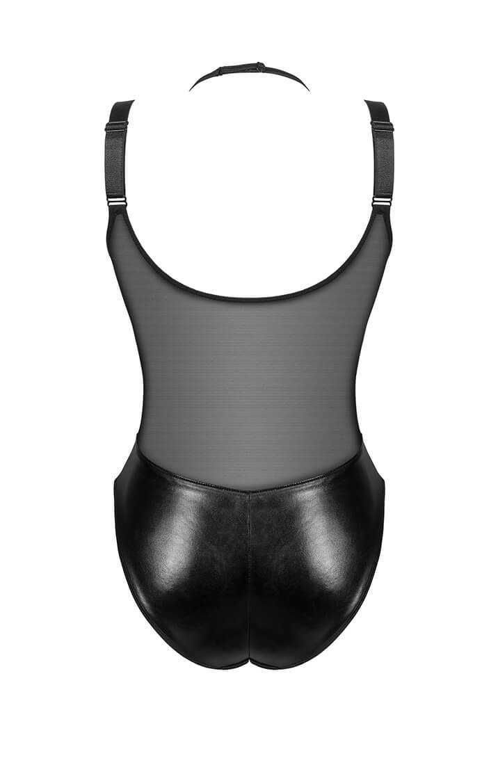 Sort wetlook bodysuit med lynlås